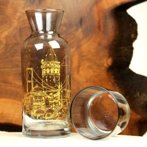 Elsanat İstanbul Kazanı Klasik Başucu Sürahi Seti (Füme Cam)